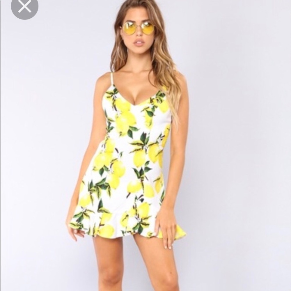 Fashion Nova White Mini Dress with Yellow Lemon Print